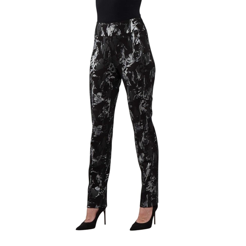 Lena Gabrielle Black Floral Velvet Straight Leg‎ Pants Size 14 NWT